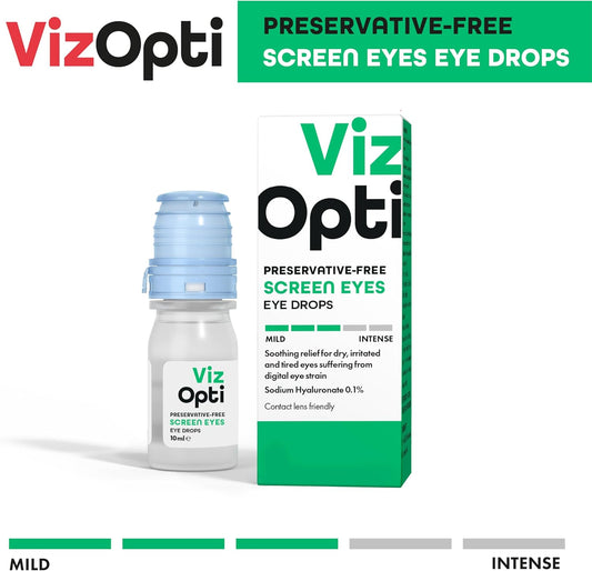 Vizopti Screen Eyes Eye Drops - Relief For Digital Eye Strain | Hydrating & Lubricating Drops With Sodium Hyaluronate, Preservative-Free, Contact Lens Friendly