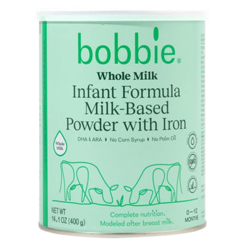 Bobbie Whole Milk, Grass Fed Infant Formula, Milk-Based Powder With Iron, Plant Based Dha & Ara, Vitamin D And Protein Blend Modeled After Breast Milk, Newborn To 12 Months Old, 14.1 Oz