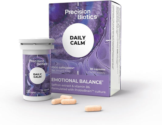 Precisionbiotics Daily Calm - Probiotics Supplement With Unique Bifidobacterium Longum Bacteria Strain 1714 + Saffron And Vitamin B6 - For Emotional Balance - 30 Capsules