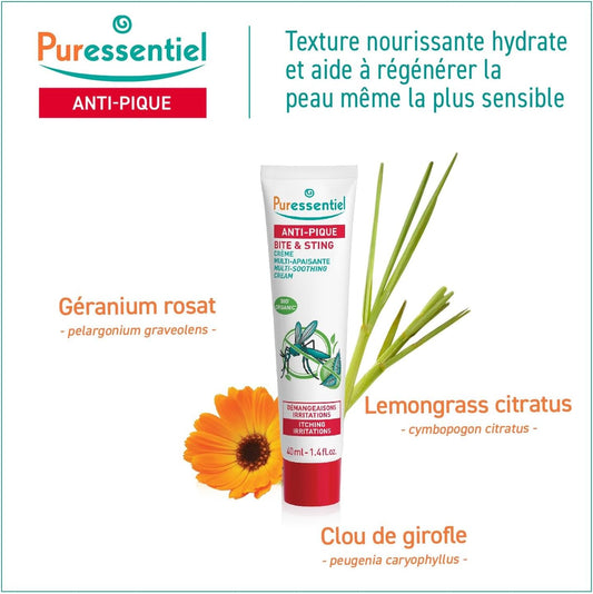 Puressentiel - Anti-Sting - Multi-Soothing Cream - Insect Bites And Plant Stings - 99.8% Natural Origin Formula - Calm Irritations And Sensations Of Itching - Dermatologically Tested - 40 Ml