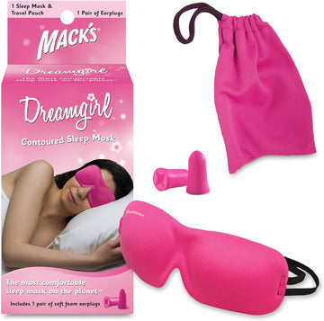 Macks Dreamgirl Contoured Sleep Mask  Pink, Comfortable, Adjustable, 2 Strap Eye Mask With Macks Dreamgirl Soft Foam Earplugs