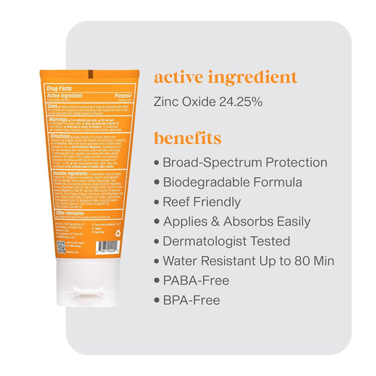 ThinkDaily Tinted Face Sunscreen SPF 30 with 24.25% Zinc Oxide – Safe, Natural Facial Sun Cream for All Skin Tones - Water Resistant UVA/UVB Sun Protection – Vegan, Reef Friendly Sun Lotion, 2oz