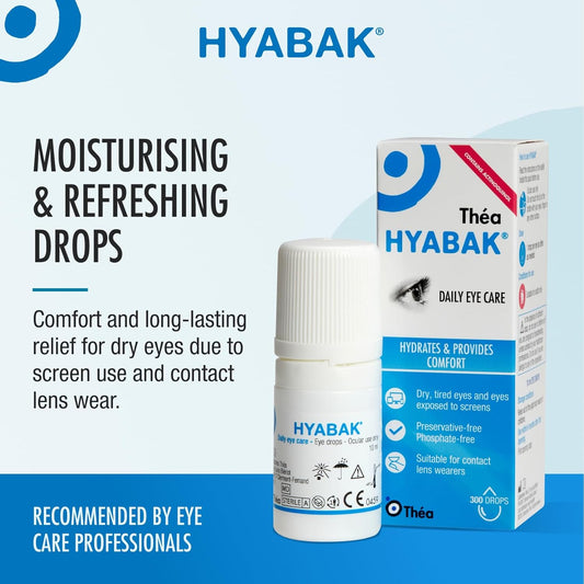 Hyabak Eye Drops - Moisturising & Refreshing Drops Gentle And Long-Lasting Relief From Long Screen Use & Contact Lens Wearers Preservative-Free 10 Ml