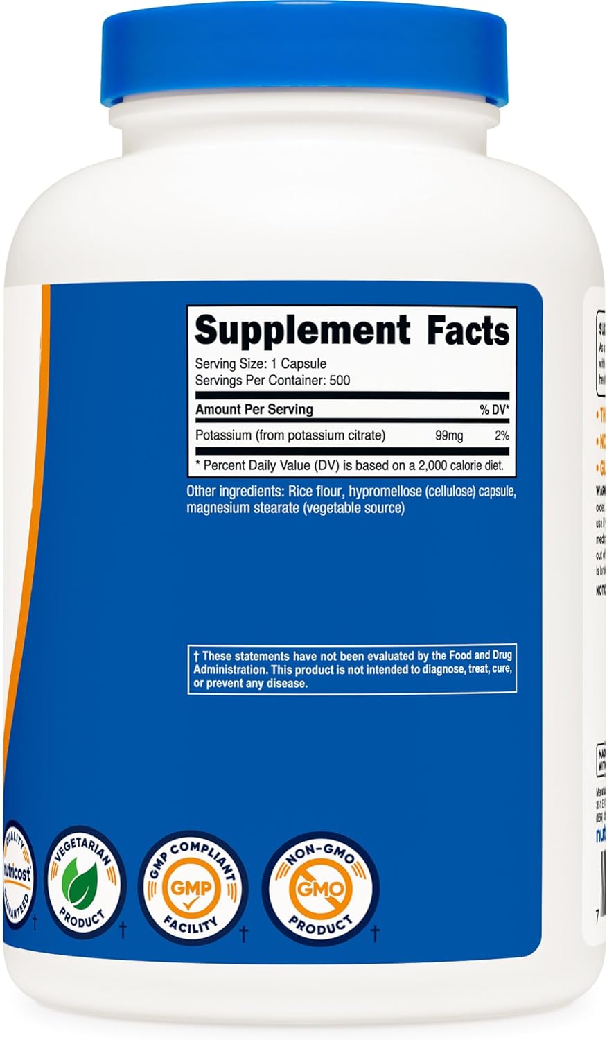 Nutricost Potassium Citrate 99mg, 500 Capsules : Health & Household