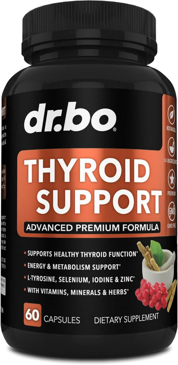 Thyroid Support For Women & Men Supplement - Natural Metabolism, Mood & Energy Enhancer With L-Tyrosine Selenium Iodine Zinc Bladderwrack Kelp & Ashwagandha Thyroid Supplement Complex Vitamin 60 Pills