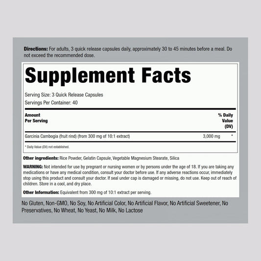 Piping Rock Garcinia Cambogia 3000Mg | 120 Capsules | Concentrated Extract Pills | Non-Gmo, Gluten Free Supplement