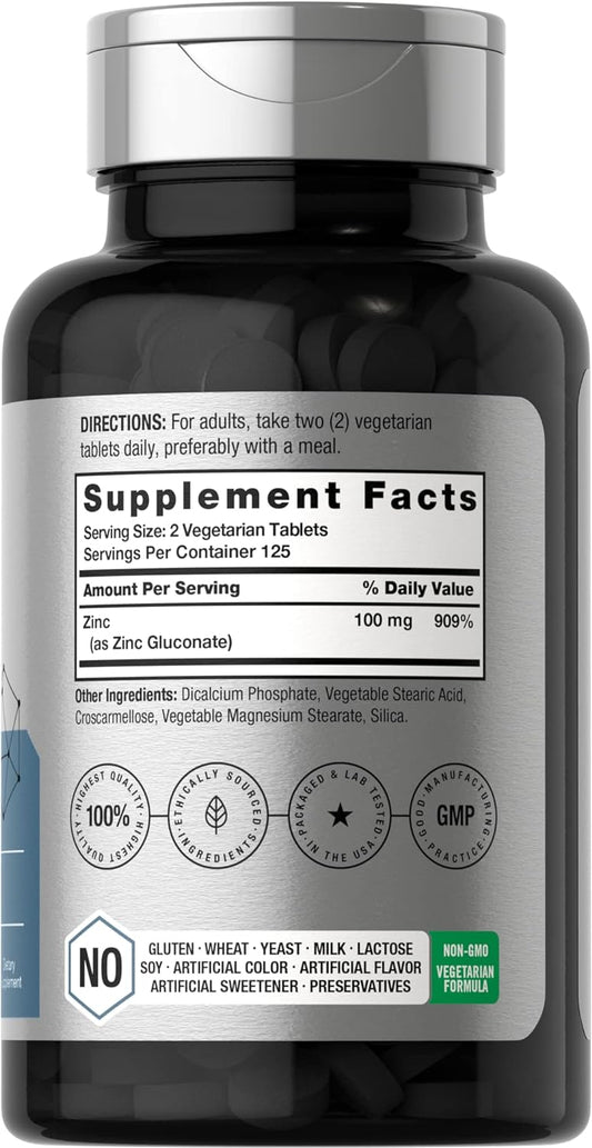 Chelated Zinc Supplement 100Mg | 250 Tablets | High Potency & Superior