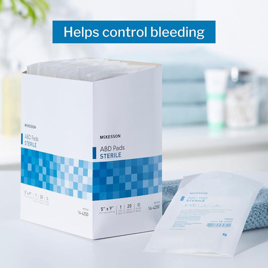 Mckesson Abdominal Pads, Sterile, Nonwoven Cellulose, 5 In X 9 In, 20 Count, 20 Packs, 400 Total