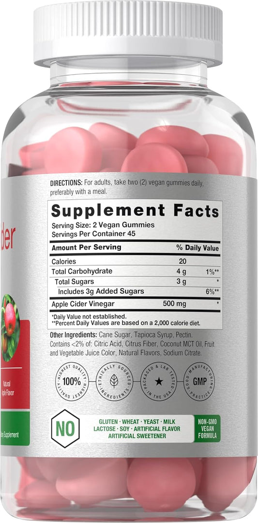 Horbäach Vegan Apple Cider Vinegar Gummies | 90 Count | Acv Supplement | Apple Flavor | Non-Gmo, Gluten Free Gummies For Adults