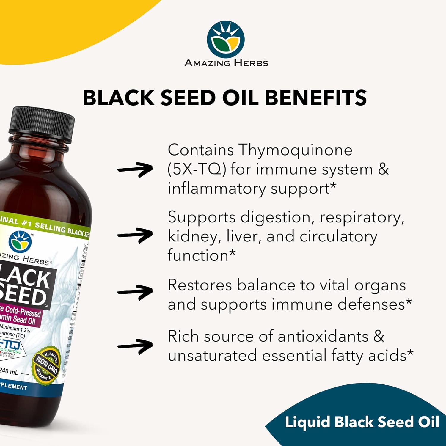 Amazing Herbs Premium Black Seed Oil - Cold Pressed Nigella Sativa Aids In Digestive Health, Immune Support, Brain Function, Joint Mobility, Gluten Free, Non Gmo - 8 Fl Oz : Health & Household