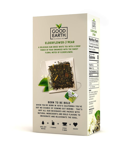 Good Earth Sensorial Blend All Natural Elderflower & Pear White Tea, 15 Count Tea Bags (Pack Of 5)