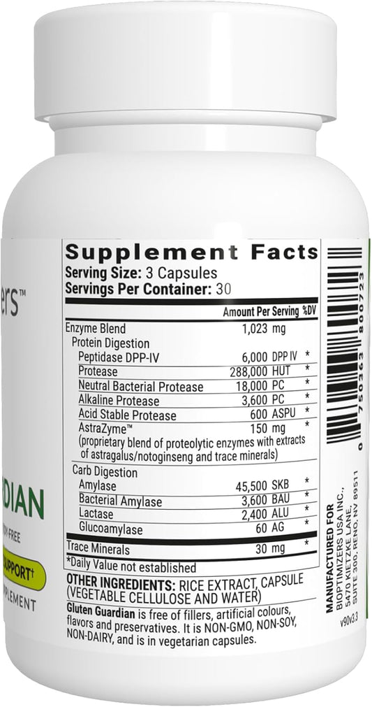 Gluten Guardian 2.0 - A Digestive Enzyme Supplement For Gluten Digestion - Contains Dpp-Iv To Digest Wheat, Barley & Other Cereal Grains - Helps Prevent Bloating, Gas, And Indigestion - 90 Capsules