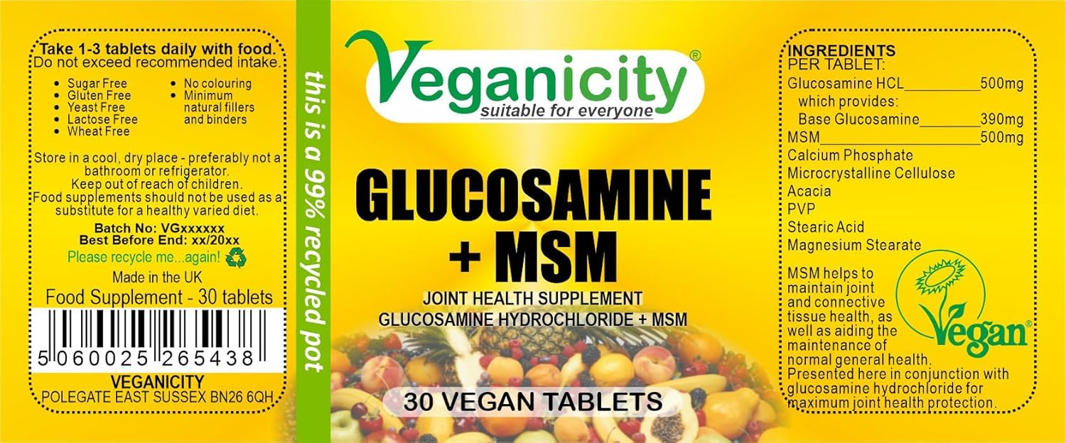 Veganicity Glucosamine Hcl + Msm : Joint Health Combination : 30 Tablets, In A Planet-Friendly 99% Recycled Pot