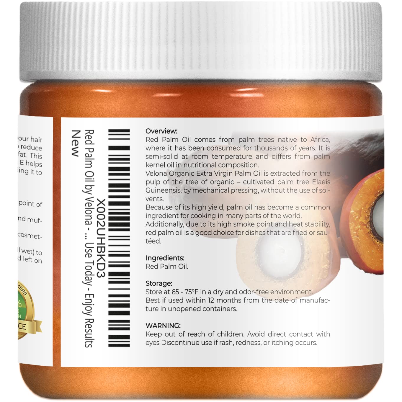 velona USDA Certified Organic Red Palm Oil 4 oz | Food and Cosmetic Grade | in jar | Extra Virgin, Cold Pressed | Skin, Face, Body, Hair Care | Use Today - Enjoy Results : Beauty & Personal Care