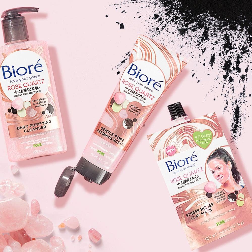 Bioré Rose Quartz and Charcoal Stress Relief Clay Mask, 50 ml : Amazon.co.uk: Beauty