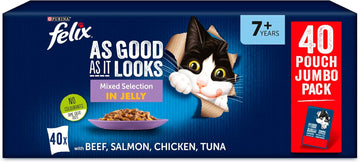 Felix As Good As It Looks 7+ Senior Wet Cat Food Mixed In Jelly Beef, Salmon, Chicken, Tuna 40 X 100G Pouches108850971