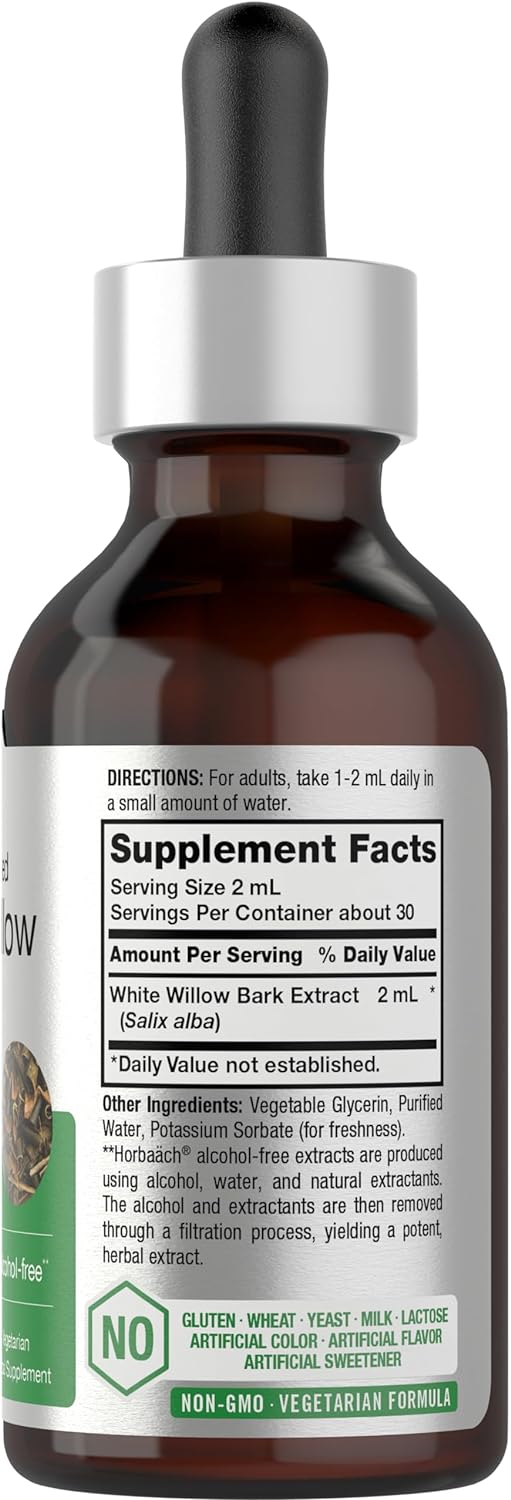 White Willow Bark Extract | 2 Fl Oz | Alcohol Free Liquid Tincture | S