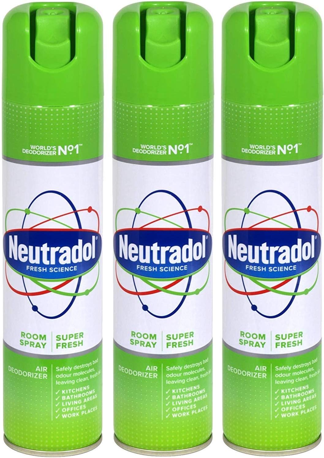 Three Packs Of Neutradol Spray Super Fresh 300Ml