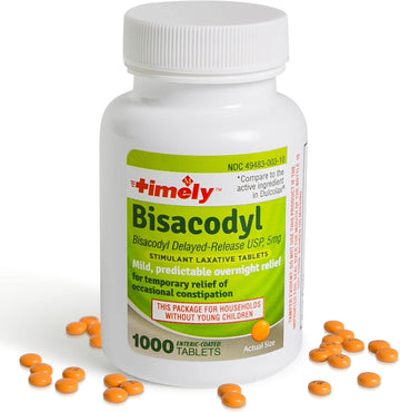Time-Cap Labs, Inc. Timely Bisacodyl 5Mg - 1000 Tablets - Laxatives For Constipation Relief - Compared To The Active Ingredients In Dulcolax - Gentle, Dependable Constipation Relief For Adults