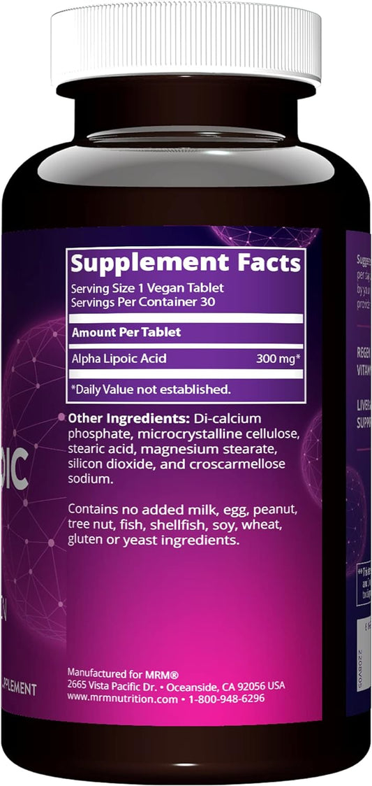 Mrm Nutrition Alpha Lipoic Acid | 300Mg Ala | Cell Protection | Liver Health + Detoxification | Potent Antioxidant | Vitamin C + E Regeneration | 30 Servings