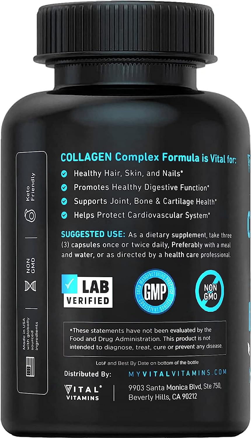 Vital Vitamins Collagen for Women & Men - Type I, II, III, V, X Multi Collagen Pills - Grass Fed, Non-GMO - 150 Capsules : Health & Household