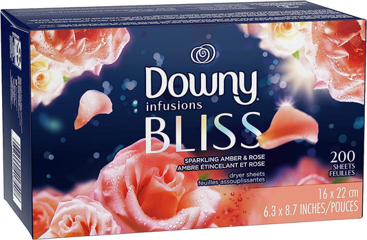 Downy Infusions Dryer Sheets, Laundry Fabric Softener, Bliss, Sparkling Amber & Rose, 200 Count