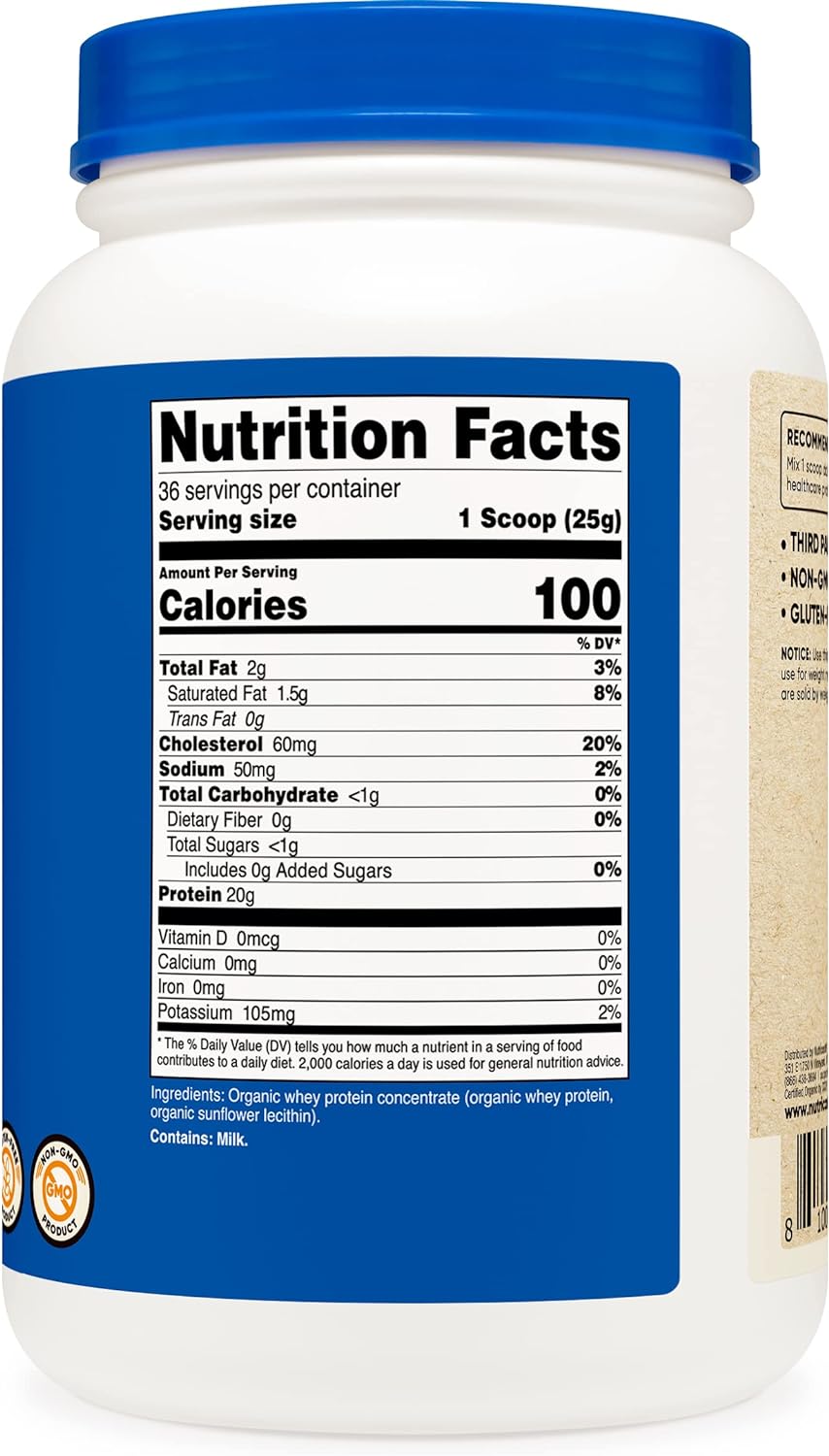 Nutricost Organic Whey Protein Powder (Unflavored) 2 LB - Non-GMOUnfla