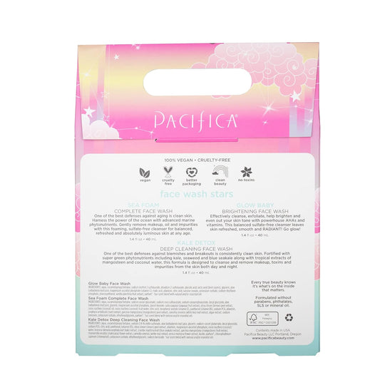 Pacifica Beauty Face Wash Trial Set, Travel Size Toiletries, Sea Foam, Glow Baby, Kale Detox Cleanser, Holiday Gift Set, Skincare Stocking Stuffer, Coconut and Vitamin C, Vegan, 3 Count