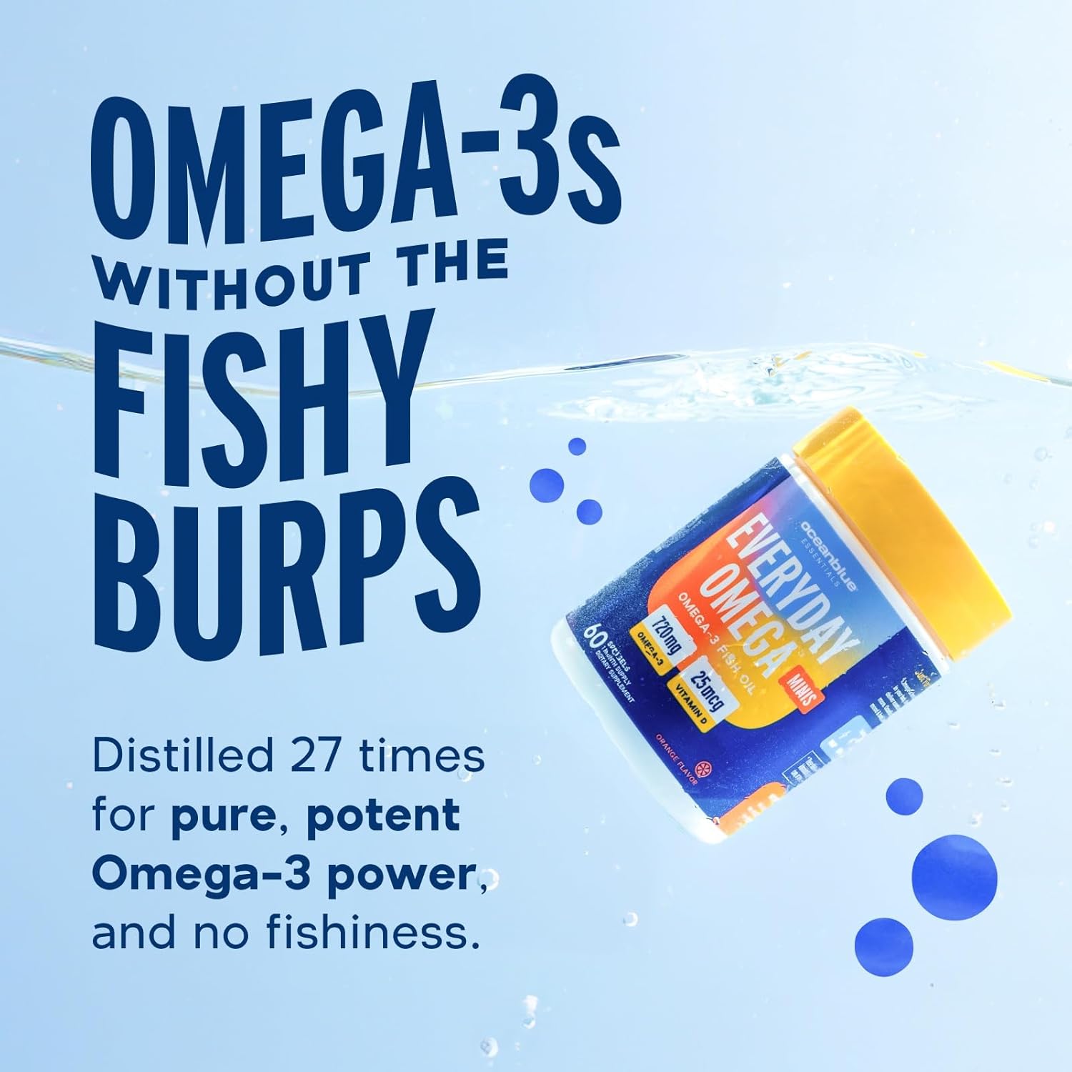 Oceanblue Essentials Everyday Omega 3 – 30 Softgels, 1 Month Supply – 720 Mg Of Burpless Fish Oil With 25Mcg (1000Iu) Of Vitamin D3 – Heart And Immune Support – Molecularly Distilled – Orange Flavor : Health & Household