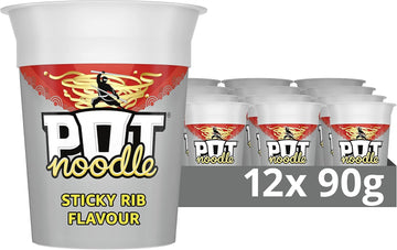Pot Noodle Sticky Rib Standard Pot Noodle Instant Vegan* Snack Quick To Make Noodles 12X 90 G