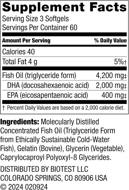 Biotest Flameout Dha-Rich Fish Oil - 4200 Mg Omega-3 - Pharmaceutical Grade Dha & Epa - 90 Softgels (30 Day Supply)