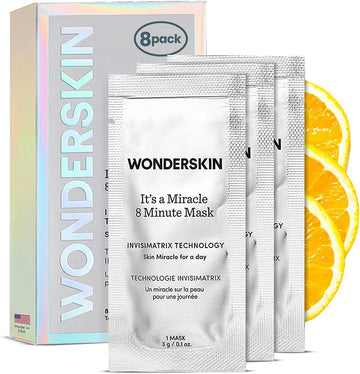 Wonderskin 8 Minute Mask, Hydrating And Anti Aging Face Mask Packed With Vitamin C And Niacinamide, Moisturizing Face Masks Pack Of 8