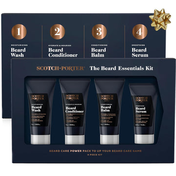 Scotch Porter Beard Essentials Kit | Beard Wash, Beard Conditioner, Beard Balm and Beard Serum | Non-Toxic Ingredients, Free of Parabens, Sulfates & Silicones, Vegan | 3-1oz, 1-0.5oz Tubes