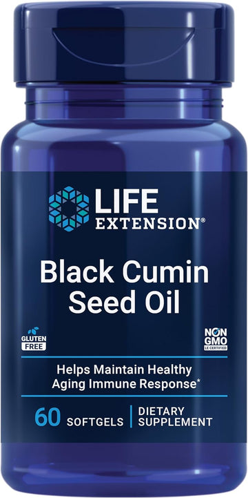 Life Extension Black Cumin Seed Oil, Black Cumin, Immune Health Support, Whole-Body Health, Healthy Aging, Gluten Free, Non-Gmo, 60 Softgels