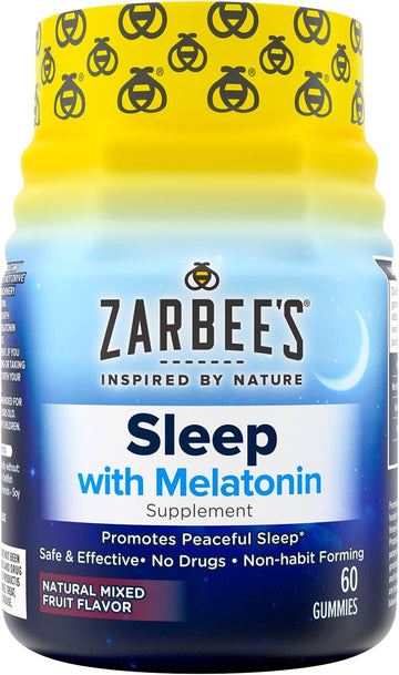 Zarbee'S Melatonin Gummies 3Mg Sleep Supplement To Promote Peaceful Sleep, Natural Mixed Fruit Flavor, Adults Gummy Age 12 Up, 60 Count