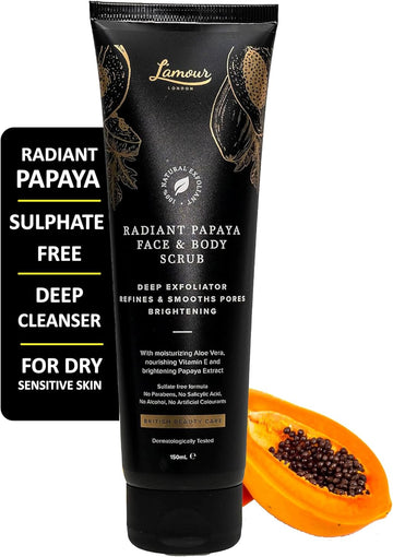 L'Amour Natural | Luxury Face & Body Scrub | Vegan | Paraben & Sls Free | Exfoliating | Deep Cleanser |150Ml (Papaya)