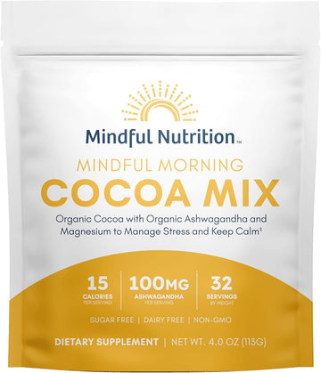 Mindful Morning Sugar Free Hot Chocolate Mix With Organic Ashwagandha And Magnesium Supplements To Relax The Mood And Calm The Mind, Natural Stress Relief Supplement Hot Cocoa