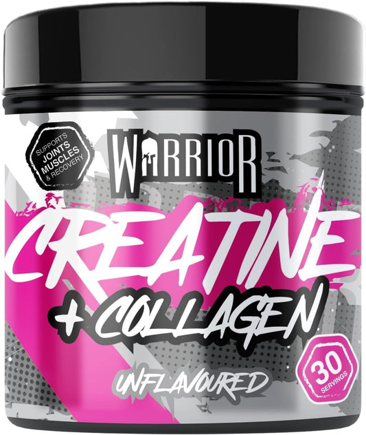 Warrior Creatine Monohydrate + Collagen Powder 270G - Pure Hydrolysed Peptides (Bovine) - Supports Muscle Recovery - Workout Supplement For Women And Men (Not Tablet) - 30 Servings (Unflavoured)