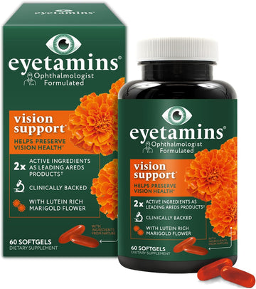Eyetamins Vision Support - 60 Capsules Ophthalmologist-Formulated - 2X Lutein And Zeaxanthin Of Leading Brands - Plant-Based, Natural - Vegan And Non-Gmo Formula (60 Count)