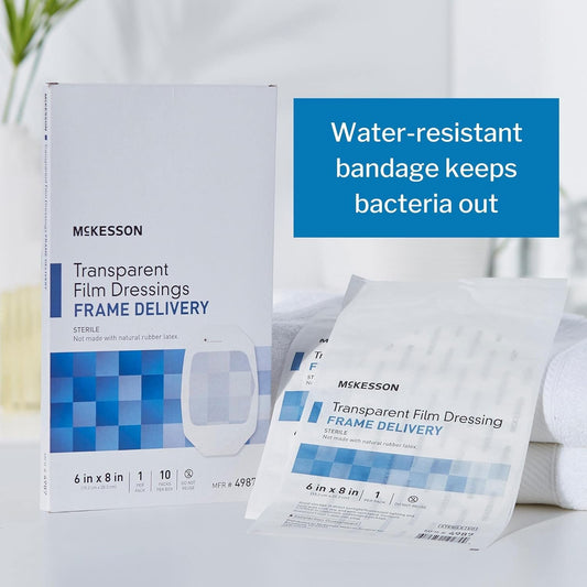 McKesson Transparent Film Dressing, Sterile, Frame Delivery, 6 in x 8 in, 10 Count, 8 Packs, 80 Total