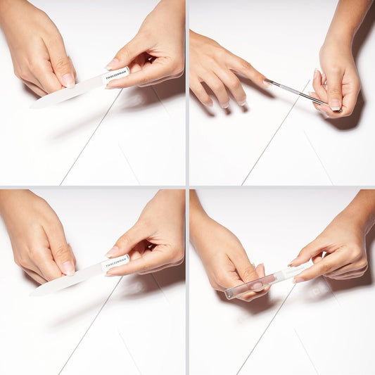 Tweezerman 4Pce Glass Manicure Set - Professional Nail Kit For The Perfect Nails Includes Glass Nail File & Buffer, Nail Clippers, Pusher, Suitable For Women, Men & Teenagers