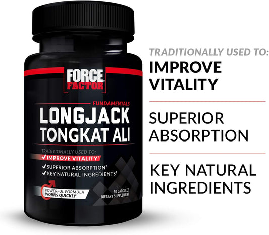 Force Factor Longjack Tongkat Ali 500Mg For Men, Longjack Extract To Support Male Vitality And Improve Drive, Longjack Capsules With Bioperine Black Pepper Extract, 60 Capsules (2-Pack)
