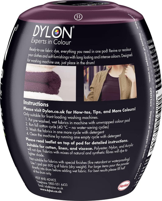 Dylon Washing Machine Fabric Dye Pod For Clothes & Soft Furnishings, 350G – Plum Red