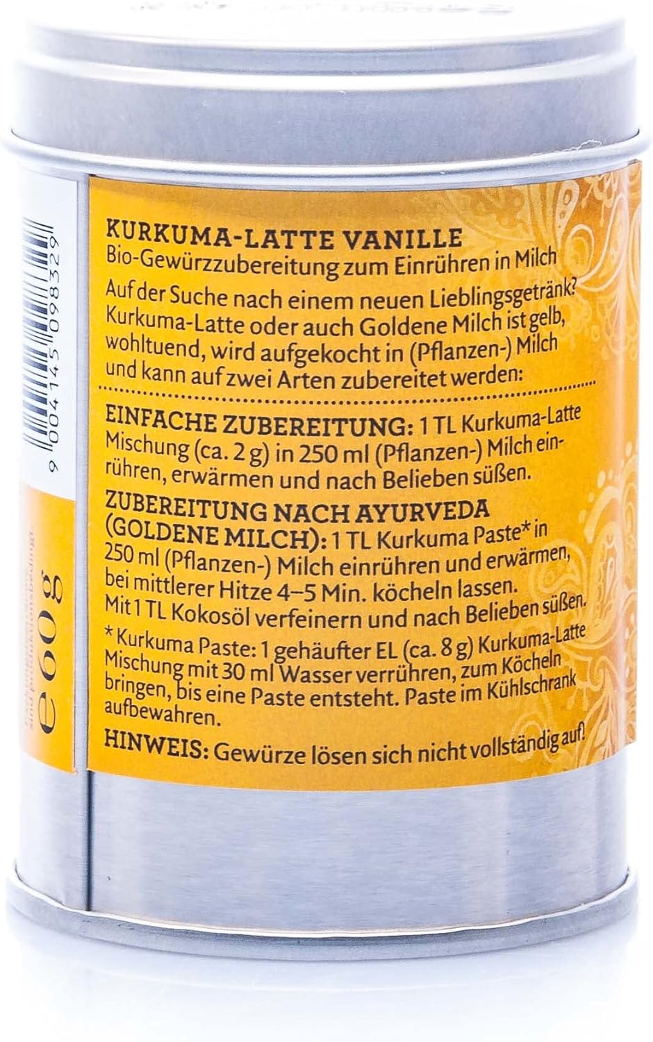 Sonnentor Organic Turmeric Latte Vanilla Golden Milk (Tin) 60G (Pack Of 1)