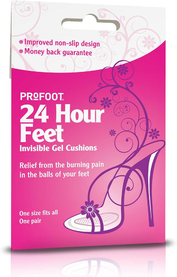 Profoot 24 Hour Feet - Invisible Gel Cushions - Comfortable Cushions For Metatarsalgia And Morton'S Neuroma - Provides Relief From Burning Pain On Balls Of Feet (2 Pairs)