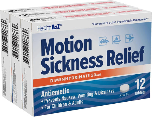 Healtha2Z® Motion Sickness Relief | Dimenhydrinate 50Mg | Antiemetic | Prevents Nausea, Vomiting & Diziness | For Children & Adults (36 Counts (Pack Of 3))