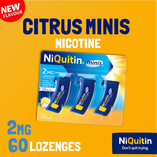 Niquitin 2Mg Minis Citrus Lozenges - Citrus Flavour (3 X Pack Of 20 Minis Nicotine Lozenges) - Smoking Craving Relief In Just 3 Minutes* - On The Go - Pocket Sized Containers