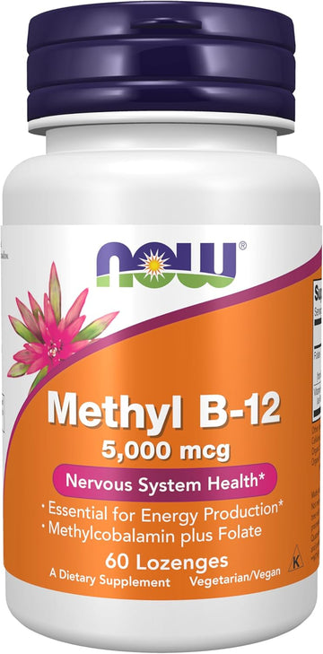 Now Foods Supplements, Methyl B-12 (Methylcobalamin) 5,000 Mcg, Nervous System Health*, 60 Lozenges