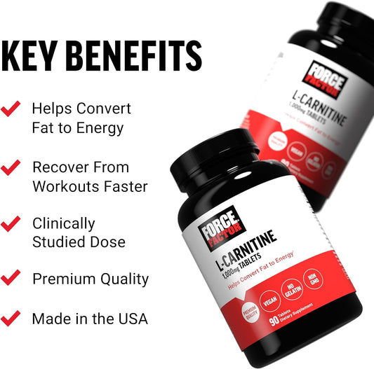 Force Factor L-Carnitine Supplement, L Carnitine Tartrate 1000Mg Capsules To Convert Fat Into Energy, Support Muscle Recovery, And Boost Exercise Performance, Vegan, Non-Gmo, 90 Vegetable Capsules