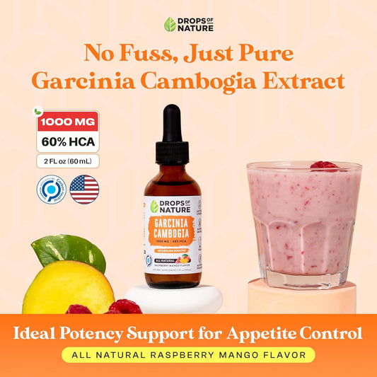 Garcinia Cambogia - Appetite Suppressant For Weight Loss - Stronger Than Pills & Capsules (60% Hca) 4X Ultra Concentrated Liquid Supplement - Carb Blocker - 2 Fl. Oz. Natural Raspberry Mango